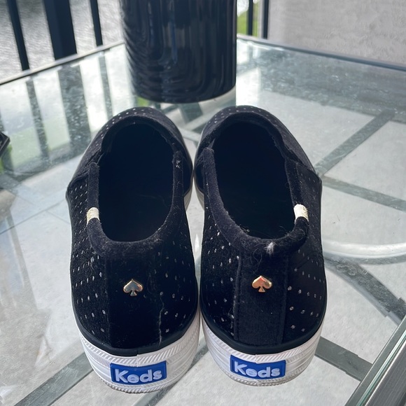 Kate Spade Fuzzy Black and Glitter Studded Keds Loafers - Picture 4 of 5